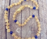 Unpolished Yellow Baltic Amber + Lapis LazuliAdult Necklace