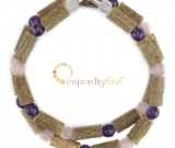 Amethyst and Rose Quartz Gemstones & Hazel Necklace - Supports Nervous System & Brain