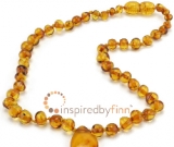 Amber Teething Necklace - Kids Polished Pendant Honey - All Kids Sizes - Teething, Health & Welln