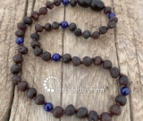 Unpolished Molasses Baltic Amber + Lapis LazuliAdult Necklace