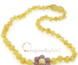 Baltic Amber Necklace - Kids Unpolished Lemon Lepidolite Flower - All Kids Sizes