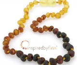 Amber Teething Necklace - Kids Unpolished Tri-color - All Kids Sizes - Teething, Health & Wellnes