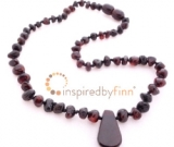 Amber Teething Necklace - Kids Polished Pendant Dk Cherry - Size 11.5-12.5