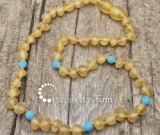 Baltic Amber Teething Necklace - Kids Amber Necklace - Unpolished Blue Azure, All Kids SizesI