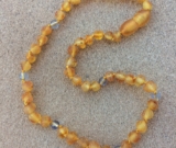 Baltic Amber Teething Necklace w/ Light Blue Beads, Size 10.5-11.5