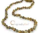 Amber Teething Necklace - Kids Unpolished Green, Yellow, Black - Size 13-14