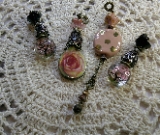 gift sets- pink trees, retro peach dot pendant, rose pendant