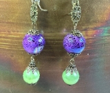 vintage estate ball drop earrings puprple & lime green