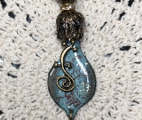 rustic urban gecko, enameled blue flos necklace pendant