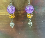 vintage estate purple crystal ball & golden topaz glass earrings
