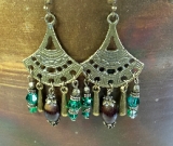jasper glass, deep green glass,  chandelier earrings