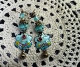 enameled blue floral earrings