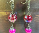 vintage estate ball drop earrings orange & hot pink