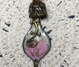 rustic urban gecko, pink lotus, enameled necklace pendant