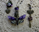 gift sets- purple moth, purple bird &  heart pendant, colorful glass with heart pendant