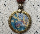 little bird, enameled necklace pendant